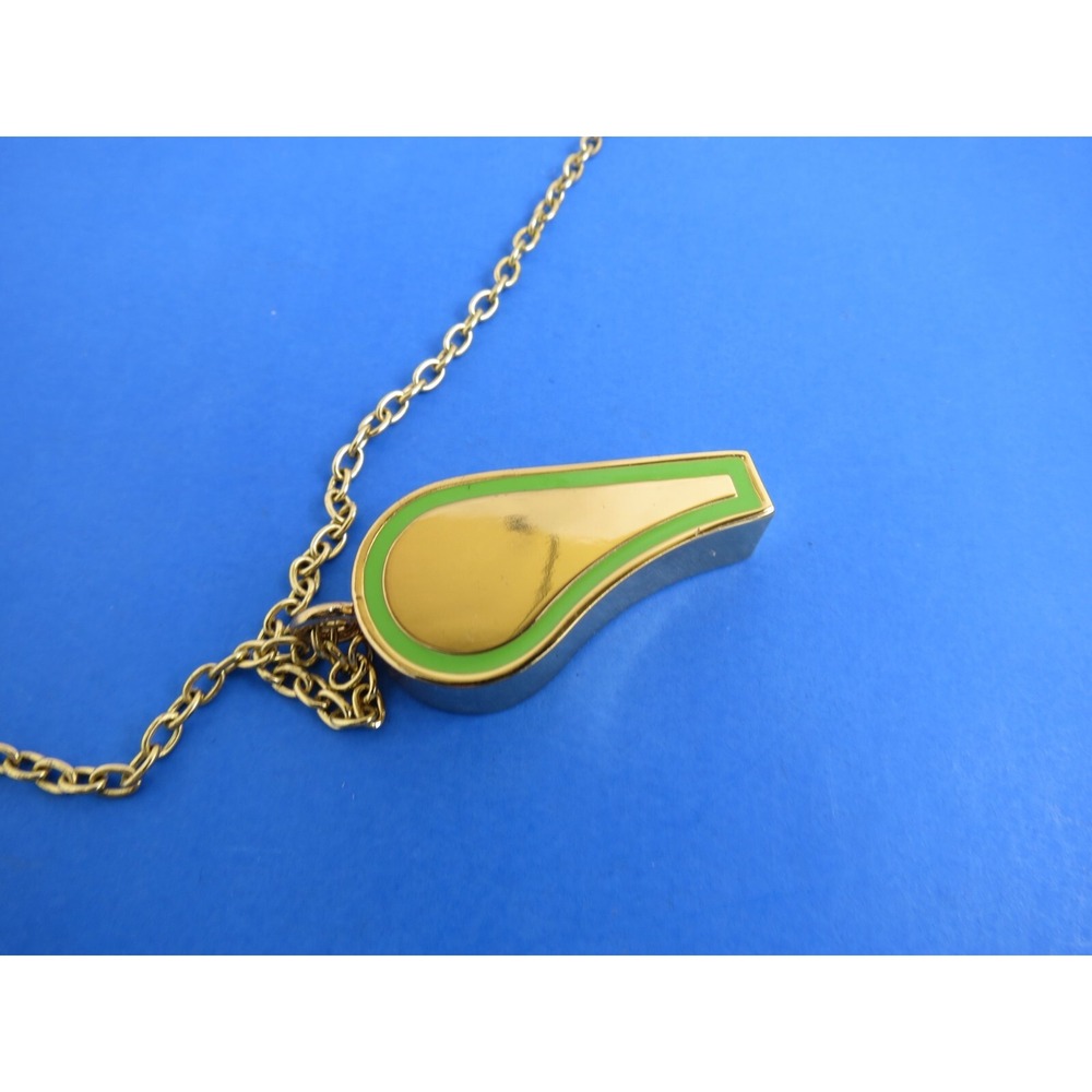 LILLY PULITZER Whistle Necklace Pink Green Gold Chain 26" Palm Beach Ocean Surf
